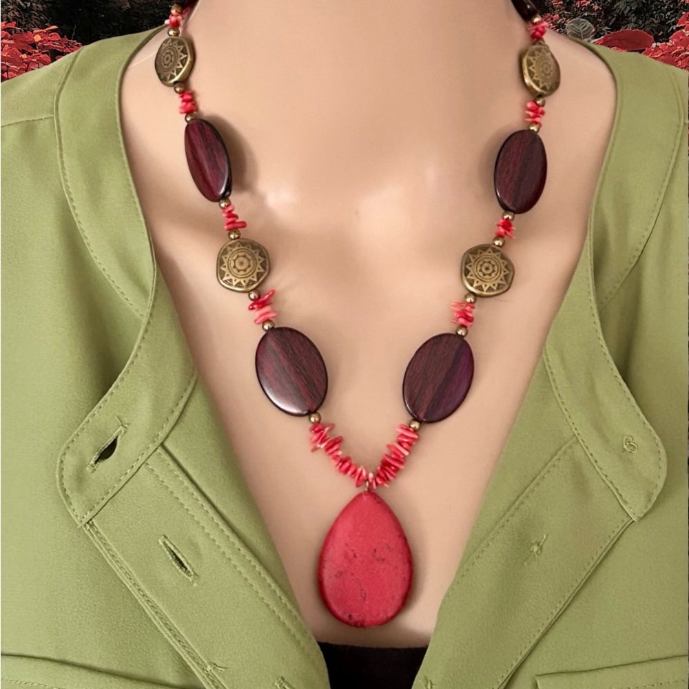 Lightweight acrylic and coral beaded necklace; handmade